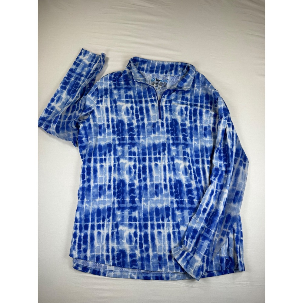 IBKUL Womens XXL Blue Tie Dye UPF 50+ Quarter Zip Long Sleeve Sun Shirt